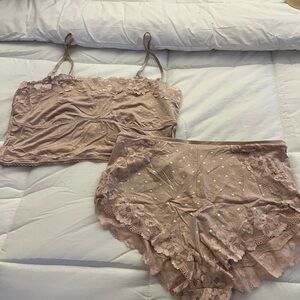 Victoria's Secret Lace Trim Pajama Set in Light Pink
